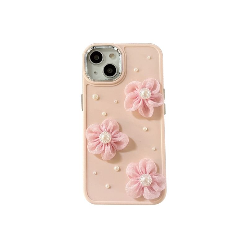 Faux Case Floral Phone Pearl Lace
