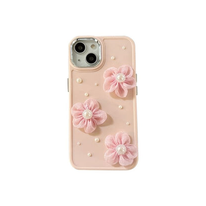 Faux Case Floral Phone Pearl Lace