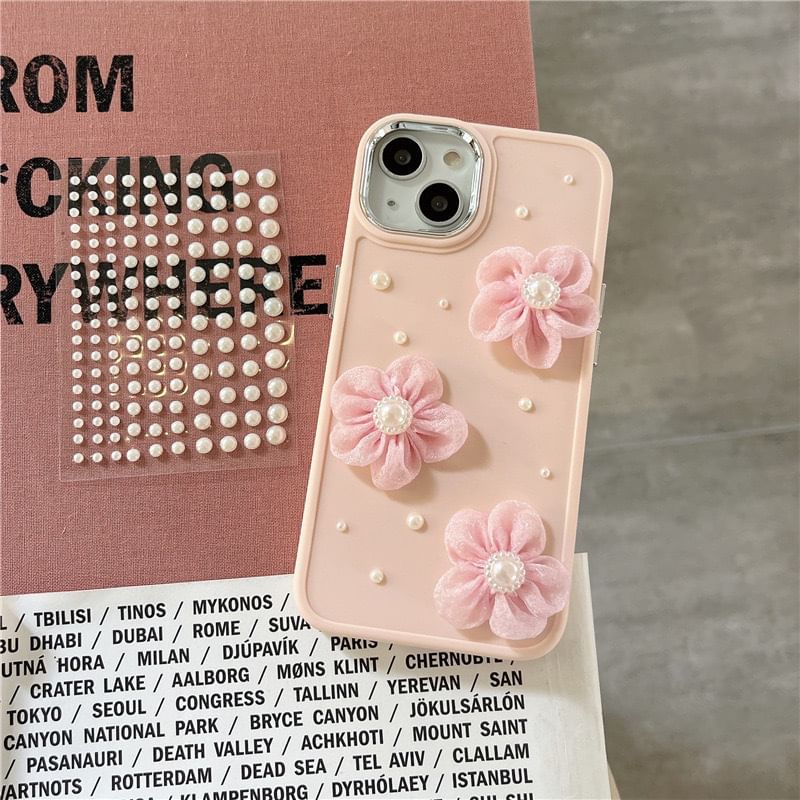 Faux Case Floral Phone Pearl Lace