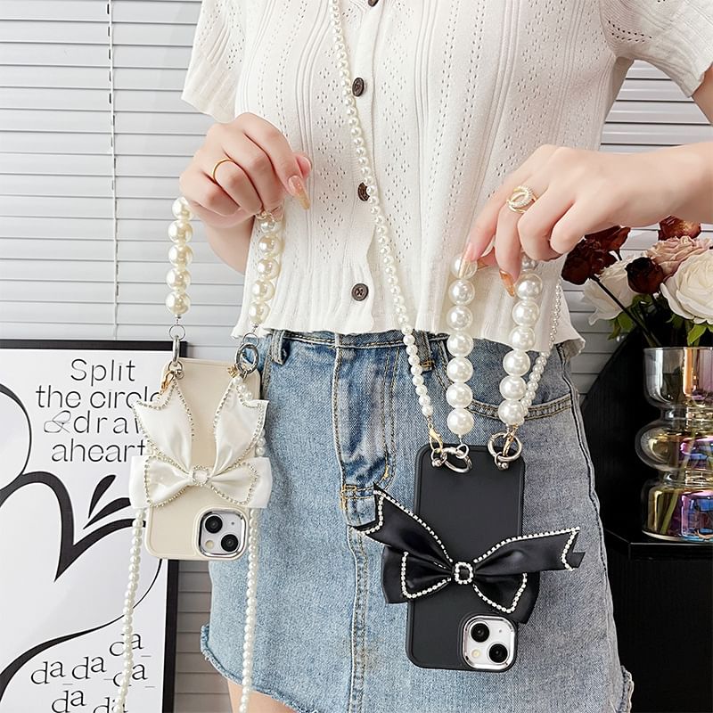 Bow Lanyard Case Phone Pearl Faux