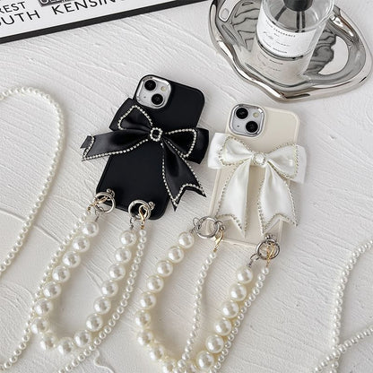 Bow Lanyard Case Phone Pearl Faux