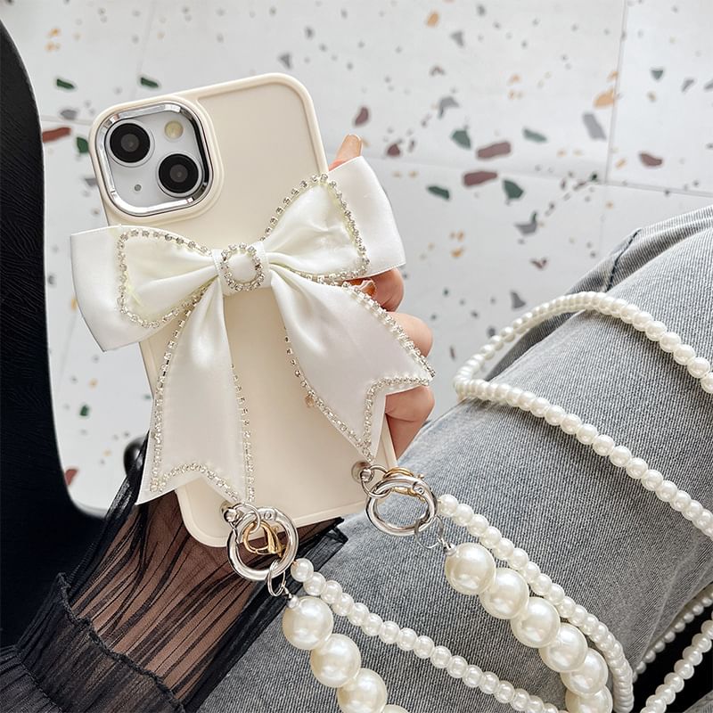 Bow Lanyard Case Phone Pearl Faux