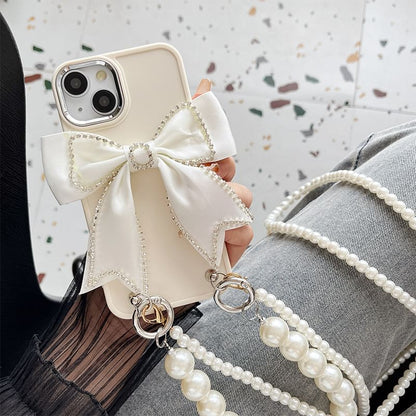 Bow Lanyard Case Phone Pearl Faux