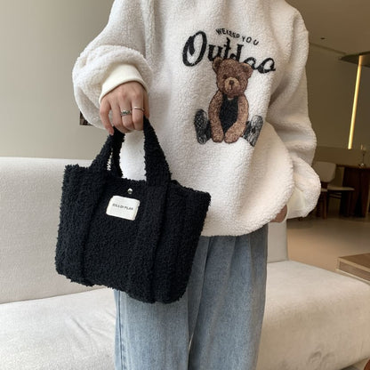 Bag Fleece Plain Tote Crossbody