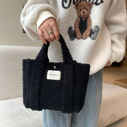 Bag Fleece Plain Tote Crossbody