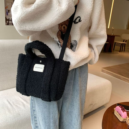 Bag Fleece Plain Tote Crossbody