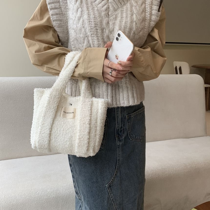Bag Fleece Plain Tote Crossbody