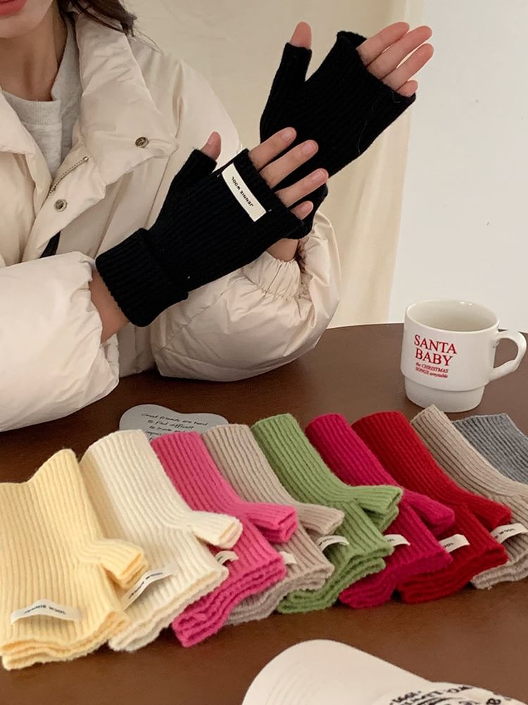 Gloves Ribbed Fingerless Knit Plain