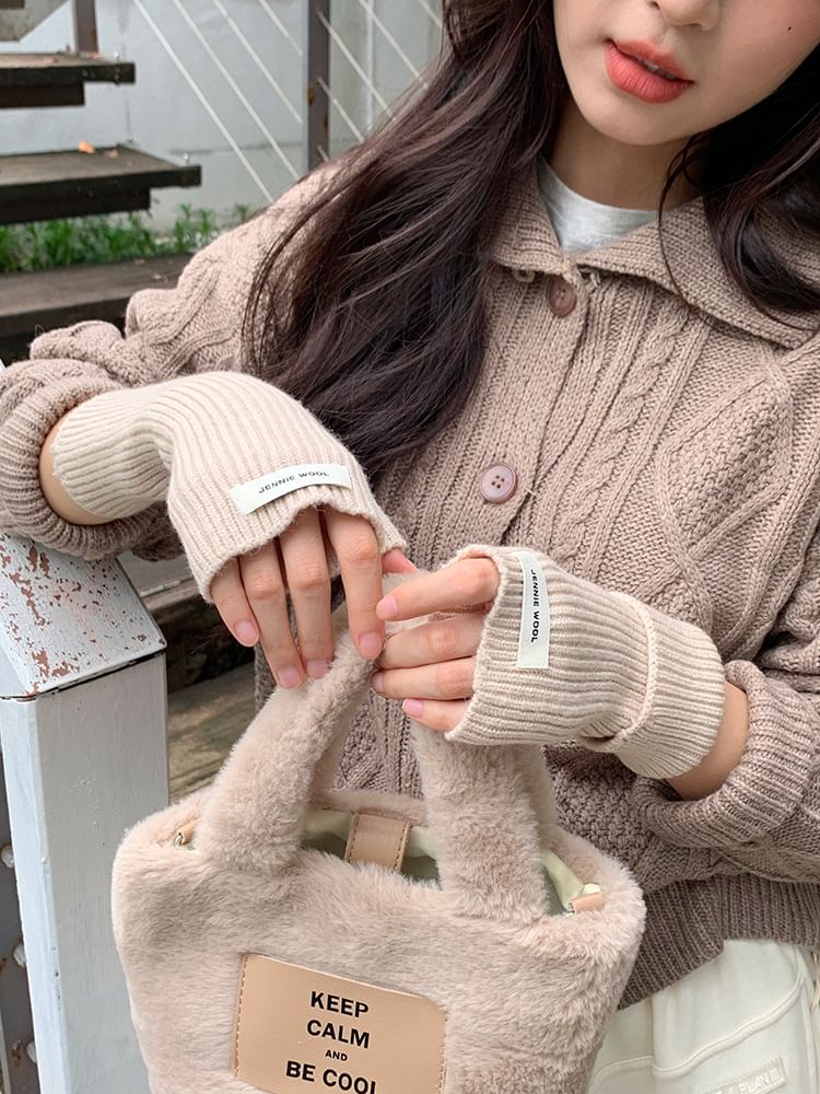Gloves Ribbed Fingerless Knit Plain