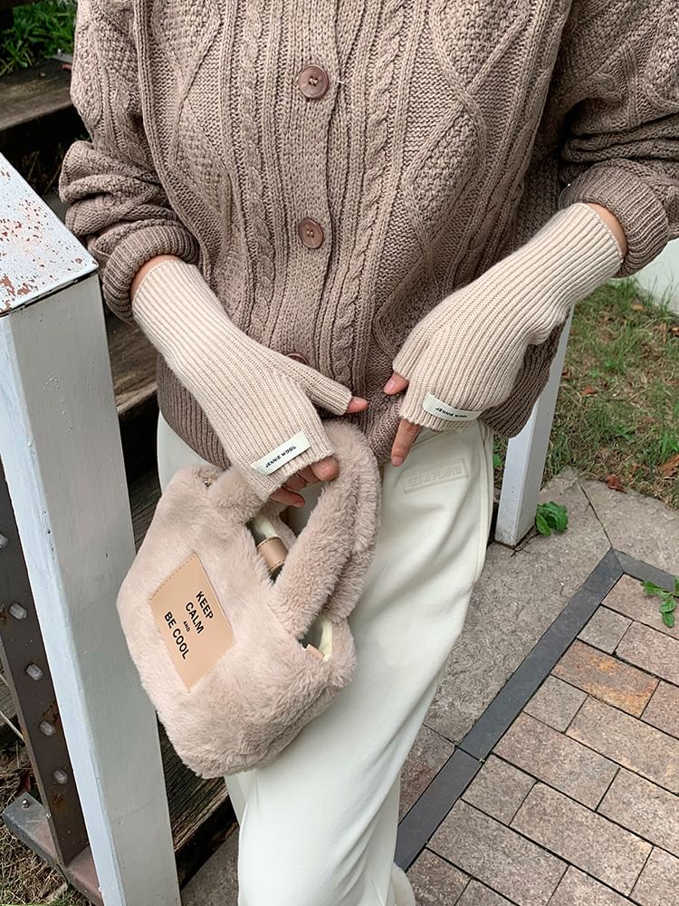 Gloves Ribbed Fingerless Knit Plain