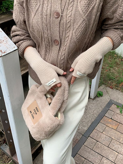 Gloves Ribbed Fingerless Knit Plain