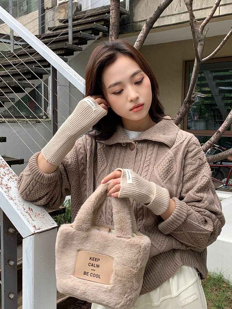 Gloves Ribbed Fingerless Knit Plain