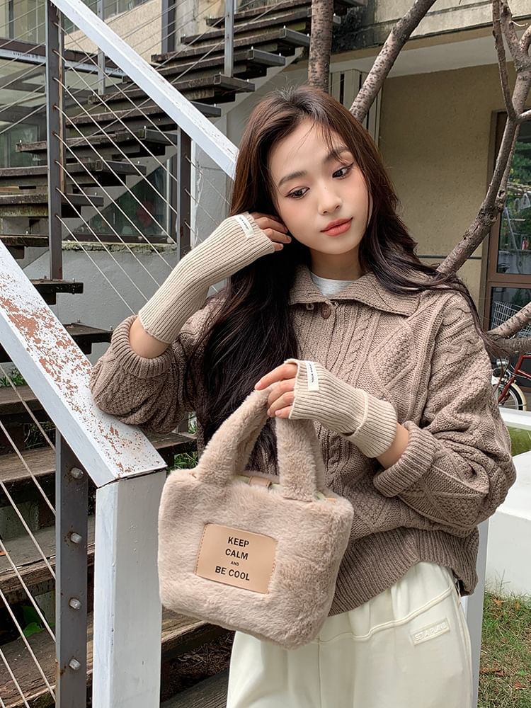 Gloves Ribbed Fingerless Knit Plain