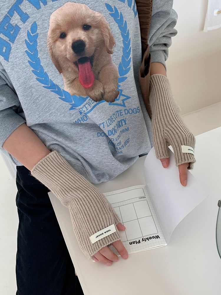 Gloves Ribbed Fingerless Knit Plain