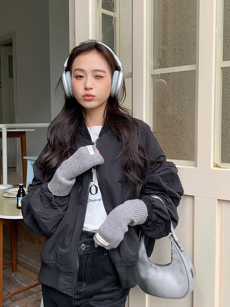 Gloves Ribbed Fingerless Knit Plain