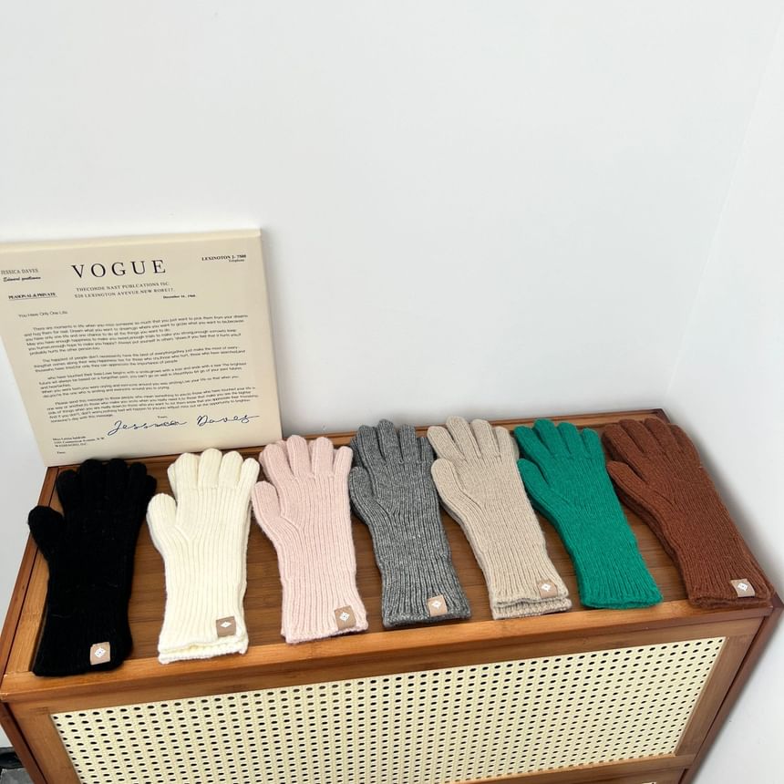 Plain Gloves Ribbed Knit