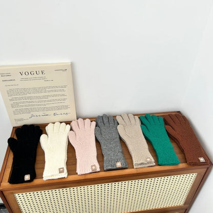 Plain Gloves Ribbed Knit