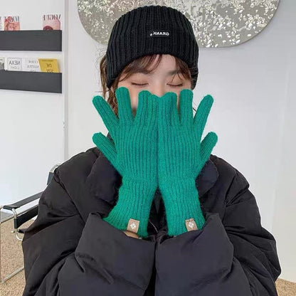 Plain Gloves Ribbed Knit