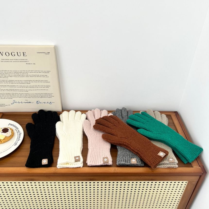 Plain Gloves Ribbed Knit