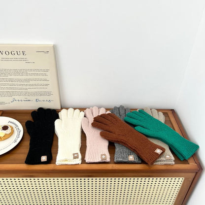 Plain Gloves Ribbed Knit