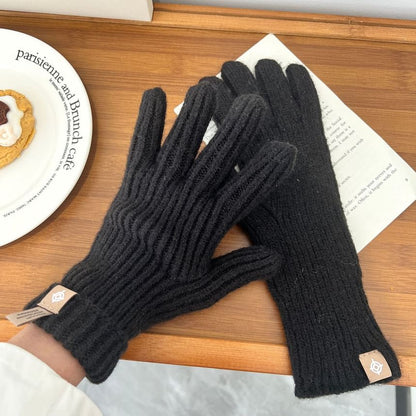 Plain Gloves Ribbed Knit