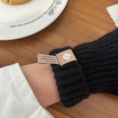 Plain Gloves Ribbed Knit