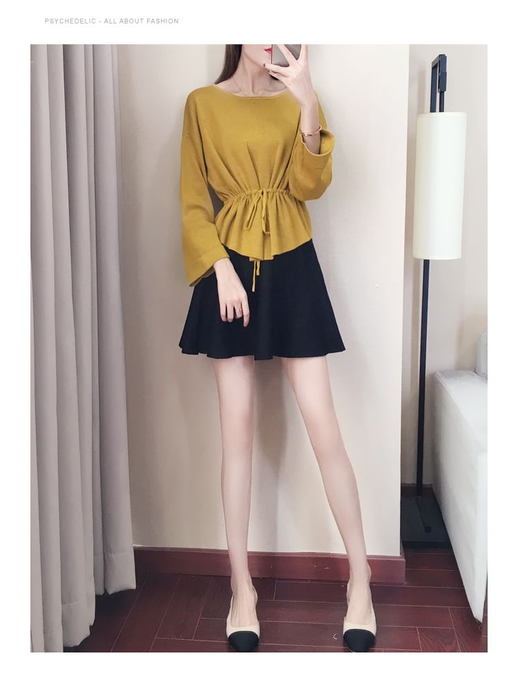 Crew Neck Plain Peplum Sweater