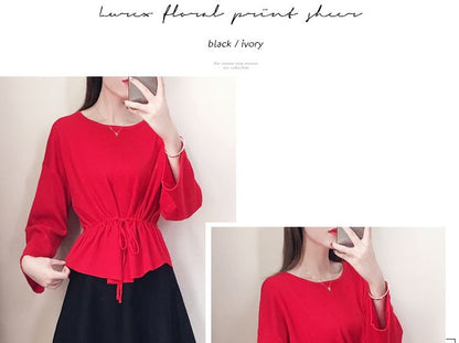 Crew Neck Plain Peplum Sweater