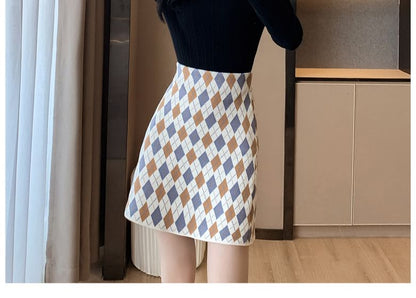 High Waist Argyle Mini A