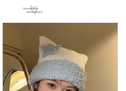 Star Patterned Cat Ear Panel Beanie