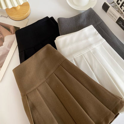 Mid Rise Plain Pleated Mini A-Line Skirt