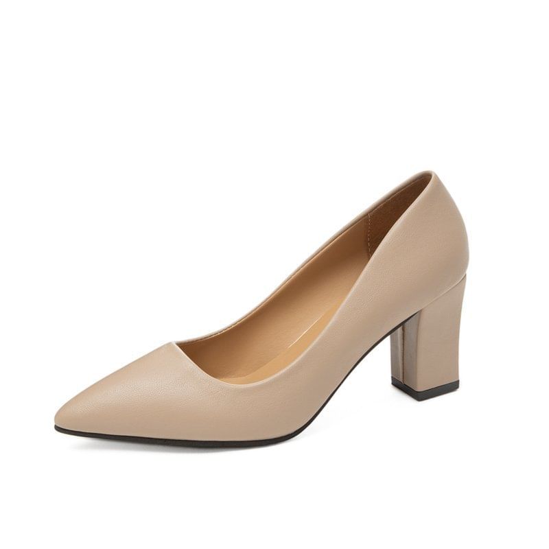 Pointed Chunky Pumps Heel