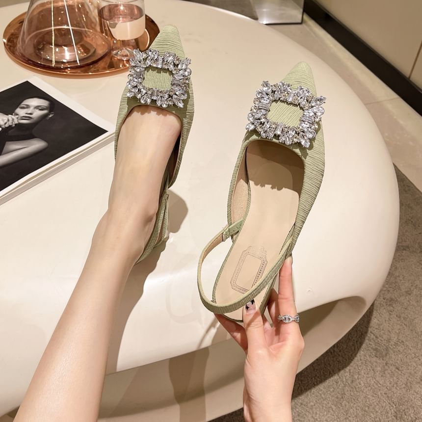Sandals Heel Slingback Rhinestone Chunky Pointed
