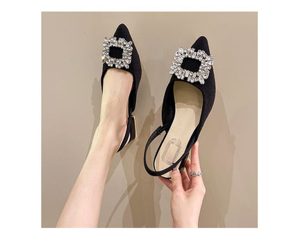 Sandals Heel Slingback Rhinestone Chunky Pointed