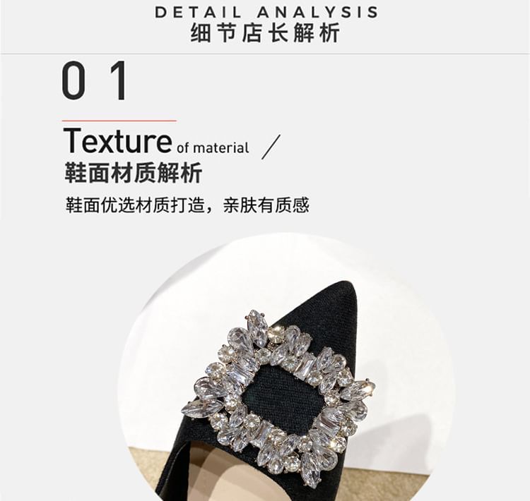 Pointed Sandals Heel Rhinestone Slingback Chunky