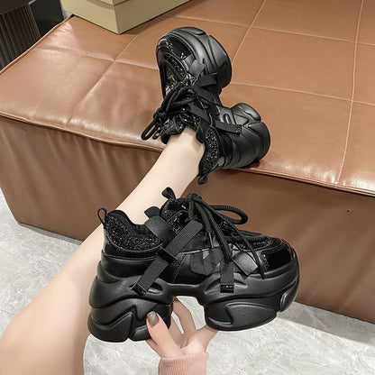Heel Chunky Sequined Platform Sneakers