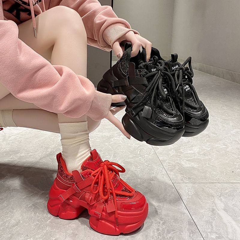 Heel Chunky Sequined Platform Sneakers