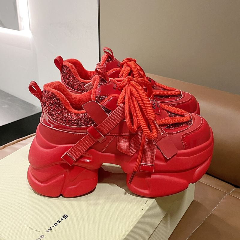 Heel Chunky Sequined Platform Sneakers