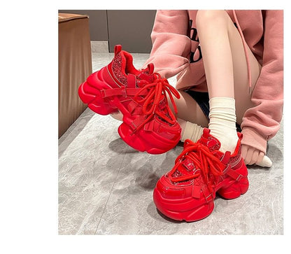 Heel Chunky Sequined Platform Sneakers