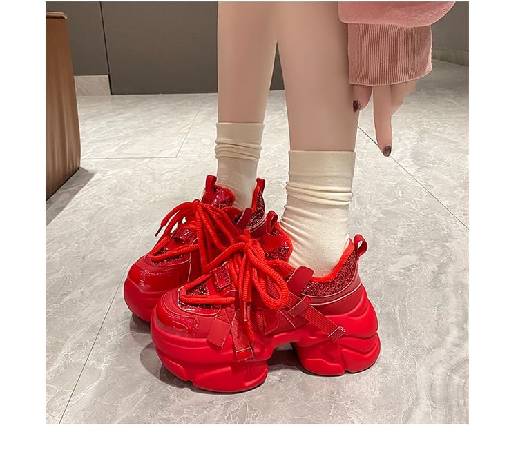 Heel Chunky Sequined Platform Sneakers