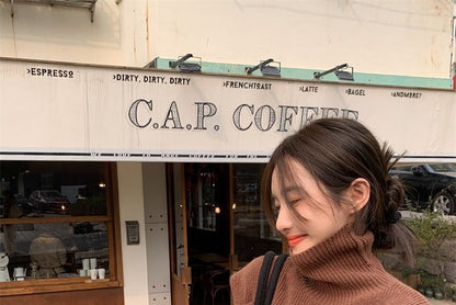 Cold-Shoulder Sweater Turtleneck Loose-Fit Plain