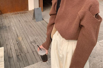 Cold-Shoulder Sweater Turtleneck Loose-Fit Plain