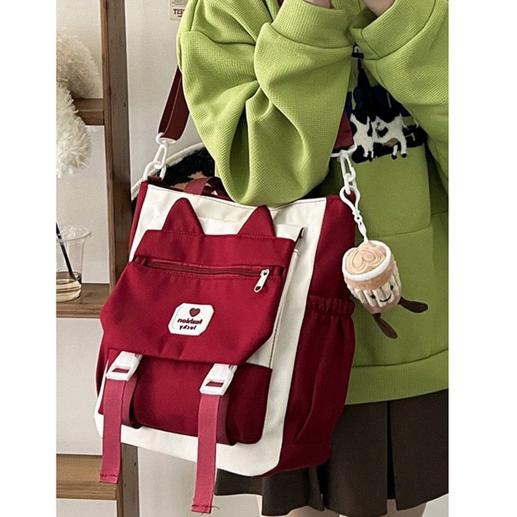 Buckle Nylon Crossbody Tote Bag