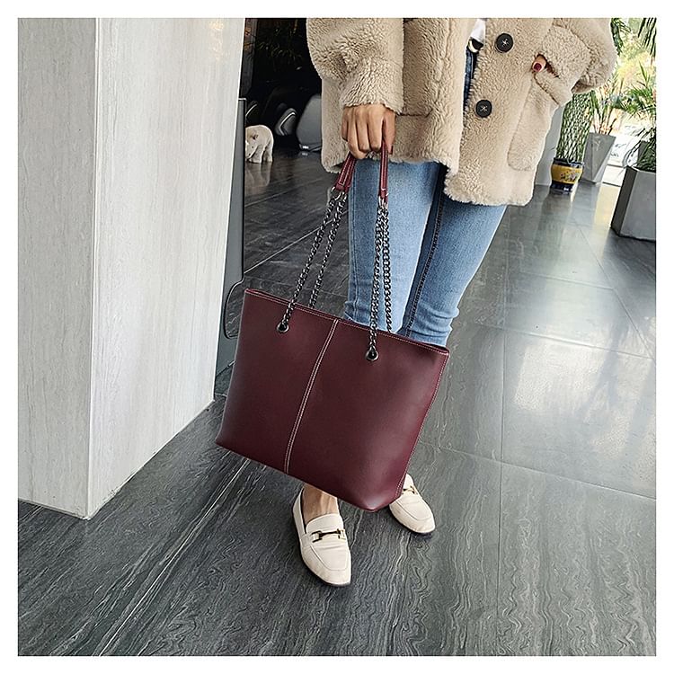 Leather Bag Strap Tote Faux Chain