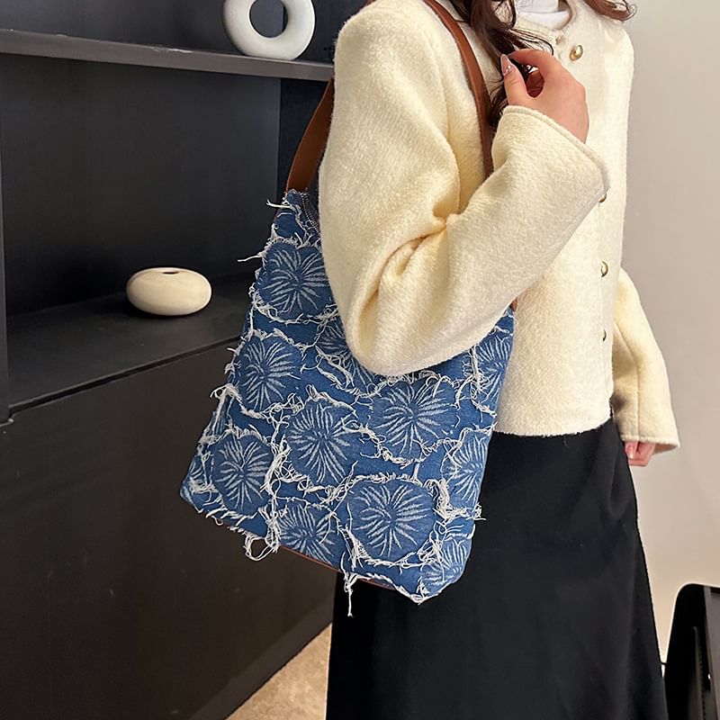 Denim Floral Tote Bag