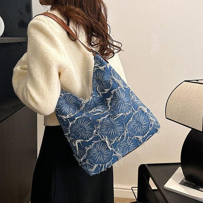 Denim Floral Tote Bag
