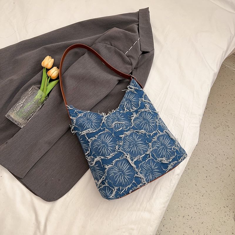 Denim Floral Tote Bag