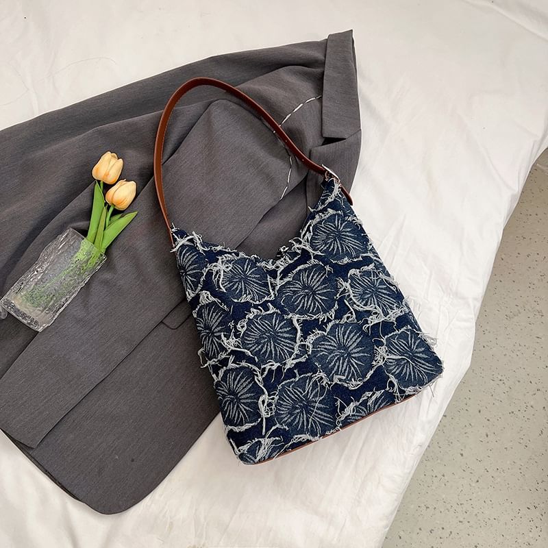 Denim Floral Tote Bag