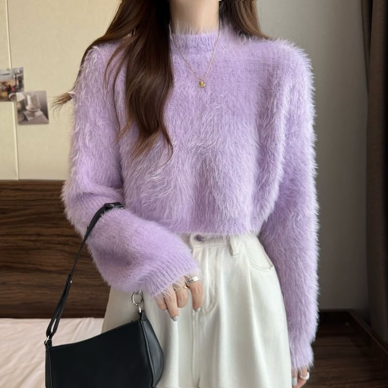 Crewneck Plain Woolen Oversize Cropped Sweater