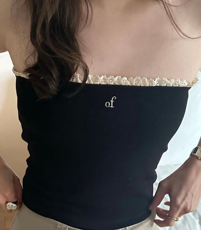 Lettering Lace Trim Tube Top